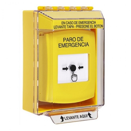 GLR281ES-ES STI Yellow Indoor/Outdoor Low Profile Surface Mount w/ Sound Key-to-Reset Push Button w/ EMERGENCY STOP Spanish