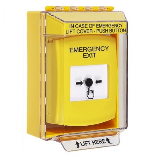 GLR281EX-EN STI Yellow Indoor/Outdoor Low Profile Surface Mount w/ Sound Key-to-Reset Push Button w/ EMERGENCY EXIT Label