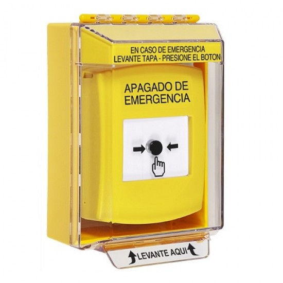 GLR281PO-ES STI Yellow Indoor/Outdoor Low Profile Surface Mount w/ Sound Key-to-Reset Push Button - EMERGENCY POWER OFF Spanish