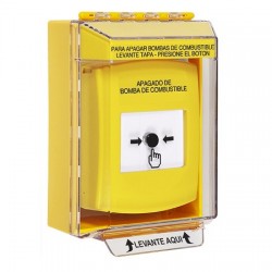 GLR281PS-ES STI Yellow Indoor/Outdoor Low Profile Surface Mount w/ Sound Key-to-Reset Push Button - FUEL PUMP SHUT-DOWN Spanish