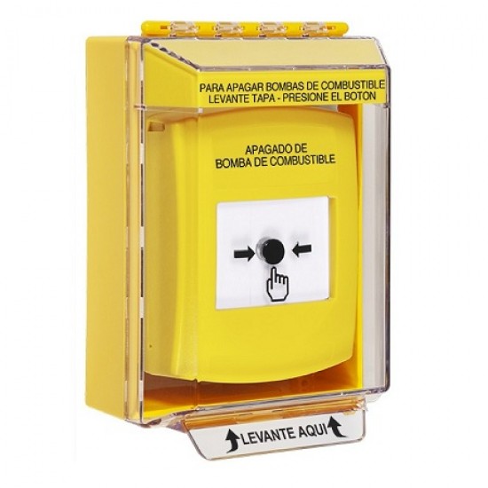 GLR281PS-ES STI Yellow Indoor/Outdoor Low Profile Surface Mount w/ Sound Key-to-Reset Push Button - FUEL PUMP SHUT-DOWN Spanish