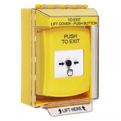 GLR281PX-EN STI Yellow Indoor/Outdoor Low Profile Surface Mount w/ Sound Key-to-Reset Push Button w/ PUSH TO EXIT Label