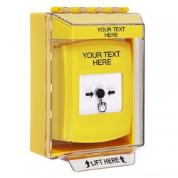 GLR281ZA-EN STI Yellow Indoor/Outdoor Low Profile Surface Mount w/ Sound Key-to-Reset Push Button w/ Custom Text Label