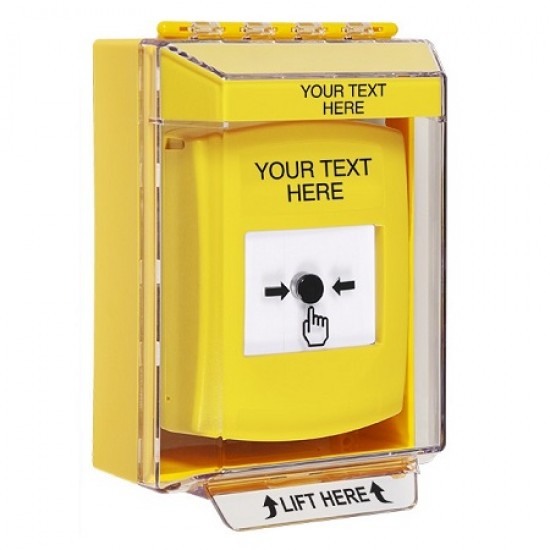 GLR281ZA-EN STI Yellow Indoor/Outdoor Low Profile Surface Mount w/ Sound Key-to-Reset Push Button w/ Custom Text Label