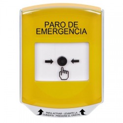 GLR2A1ES-ES STI Yellow Indoor Only Shield w/ Sound Key-to-Reset Push Button with EMERGENCY STOP Label Spanish