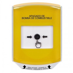 GLR2A1PS-ES STI Yellow Indoor Only Shield w/ Sound Key-to-Reset Push Button with FUEL PUMP SHUT-DOWN Label Spanish