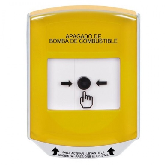 GLR2A1PS-ES STI Yellow Indoor Only Shield w/ Sound Key-to-Reset Push Button with FUEL PUMP SHUT-DOWN Label Spanish