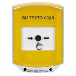 GLR2A1ZA-ES STI Yellow Indoor Only Shield w/ Sound Key-to-Reset Push Button with Non-Returnable Custom Text Label Spanish