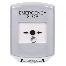 GLR321ES-EN STI White Indoor Only Shield Key-to-Reset Push Button with EMERGENCY STOP Label English