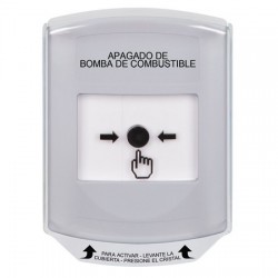 GLR321PS-ES STI White Indoor Only Shield Key-to-Reset Push Button with FUEL PUMP SHUT-DOWN Label Spanish