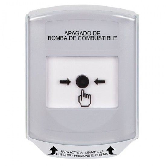 GLR321PS-ES STI White Indoor Only Shield Key-to-Reset Push Button with FUEL PUMP SHUT-DOWN Label Spanish