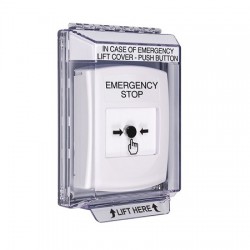 GLR331ES-EN STI White Indoor/Outdoor Low Profile Flush Mount Key-to-Reset Push Button with EMERGENCY STOP Label English