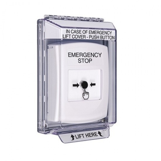 GLR331ES-EN STI White Indoor/Outdoor Low Profile Flush Mount Key-to-Reset Push Button with EMERGENCY STOP Label English