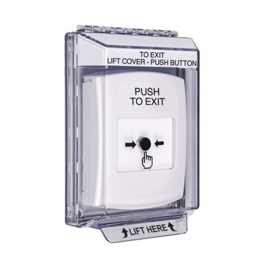GLR331PX-EN STI White Indoor/Outdoor Low Profile Flush Mount Key-to-Reset Push Button with PUSH TO EXIT Label English