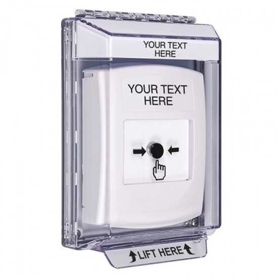 GLR331ZA-EN STI White Indoor/Outdoor Low Profile Flush Mount Key-to-Reset Push Button w/ Custom Text Label