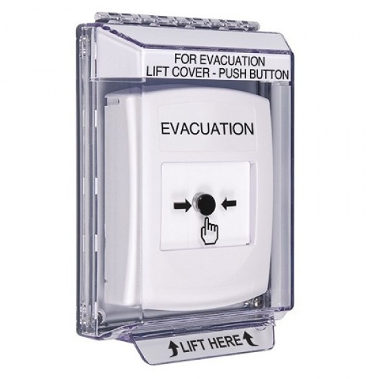 GLR341EV-EN STI White Indoor/Outdoor Low Profile Flush Mount w/ Sound Key-to-Reset Push Button with EVACUATION Label English