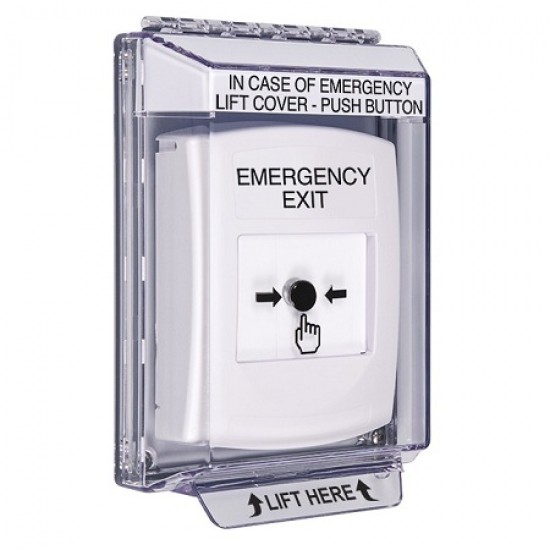 GLR341EX-EN STI White Indoor/Outdoor Low Profile Flush Mount w/ Sound Key-to-Reset Push Button w/ EMERGENCY EXIT Label