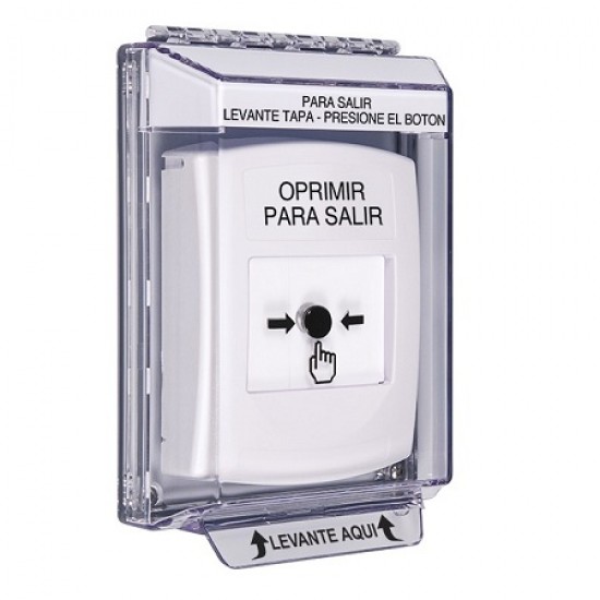 GLR341PX-ES STI White Indoor/Outdoor Low Profile Flush Mount w/ Sound Key-to-Reset Push Button with PUSH TO EXIT Label Spanish