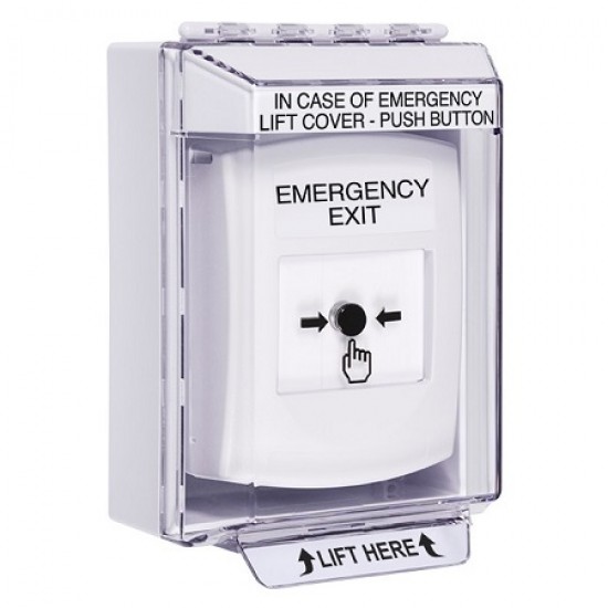 GLR371EX-EN STI White Indoor/Outdoor Low Profile Surface Mount Key-to-Reset Push Button with EMERGENCY EXIT Label English