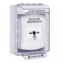 GLR371EX-ES STI White Indoor/Outdoor Low Profile Surface Mount Key-to-Reset Push Button with EMERGENCY EXIT Label Spanish