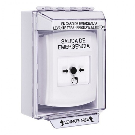 GLR371EX-ES STI White Indoor/Outdoor Low Profile Surface Mount Key-to-Reset Push Button with EMERGENCY EXIT Label Spanish
