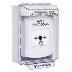 GLR371HV-EN STI White Indoor/Outdoor Low Profile Surface Mount Key-to-Reset Push Button with HVAC SHUT-DOWN Label English