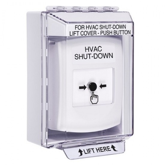 GLR371HV-EN STI White Indoor/Outdoor Low Profile Surface Mount Key-to-Reset Push Button with HVAC SHUT-DOWN Label English