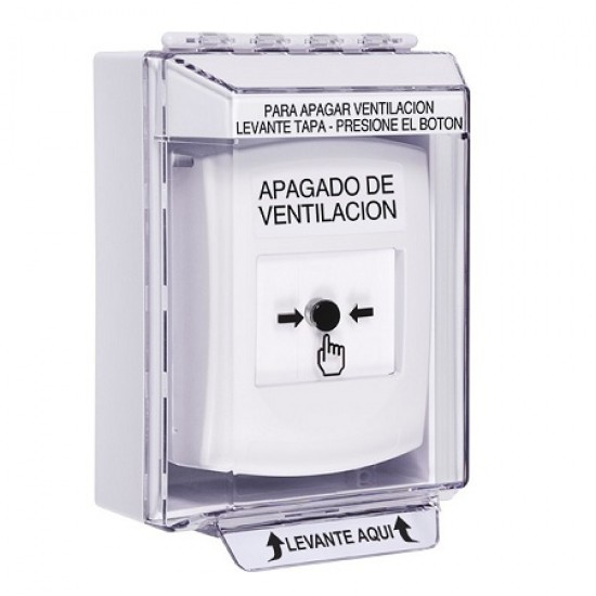 GLR371HV-ES STI White Indoor/Outdoor Low Profile Surface Mount Key-to-Reset Push Button with HVAC SHUT-DOWN Label Spanish