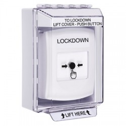 GLR371LD-EN STI White Indoor/Outdoor Low Profile Surface Mount Key-to-Reset Push Button with LOCKDOWN Label English