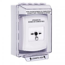 GLR371PS-ES STI White Indoor/Outdoor Low Profile Surface Mount Key-to-Reset Push Button with FUEL PUMP SHUT-DOWN Label Spanish
