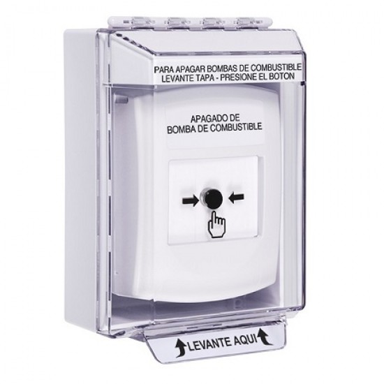 GLR371PS-ES STI White Indoor/Outdoor Low Profile Surface Mount Key-to-Reset Push Button with FUEL PUMP SHUT-DOWN Label Spanish
