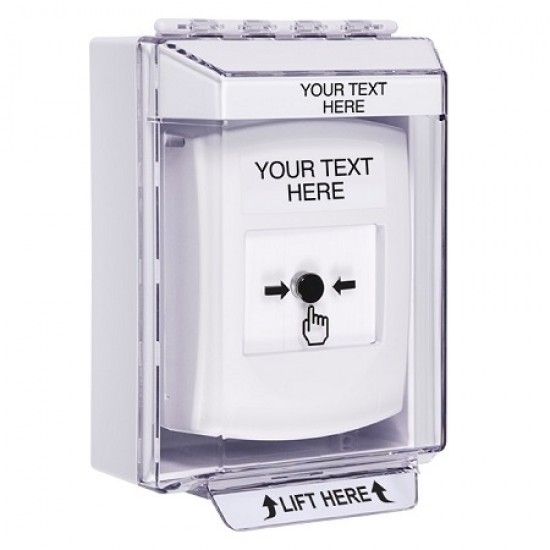 GLR371ZA-EN STI White Indoor/Outdoor Low Profile Surface Mount Key-to-Reset Push Button w/ Custom Text Label
