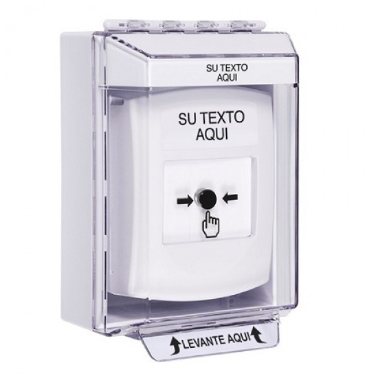 GLR371ZA-ES STI White Indoor/Outdoor Low Profile Surface Mount Key-to-Reset Push Button w/ Custom Text Spanish