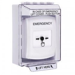 GLR381EM-EN STI White Indoor/Outdoor Low Profile Surface Mount w/ Sound Key-to-Reset Push Button with EMERGENCY Label English