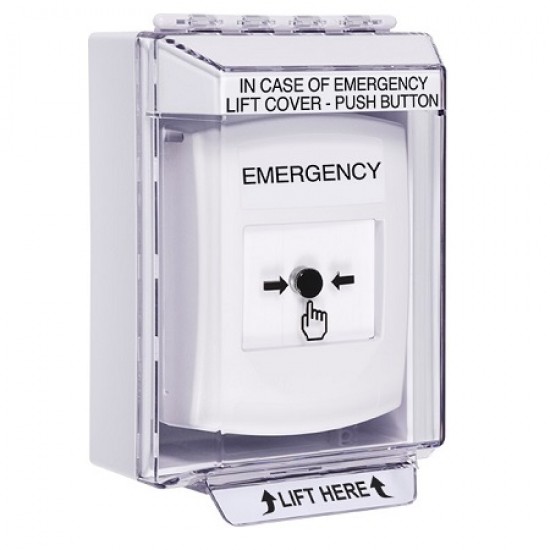 GLR381EM-EN STI White Indoor/Outdoor Low Profile Surface Mount w/ Sound Key-to-Reset Push Button with EMERGENCY Label English