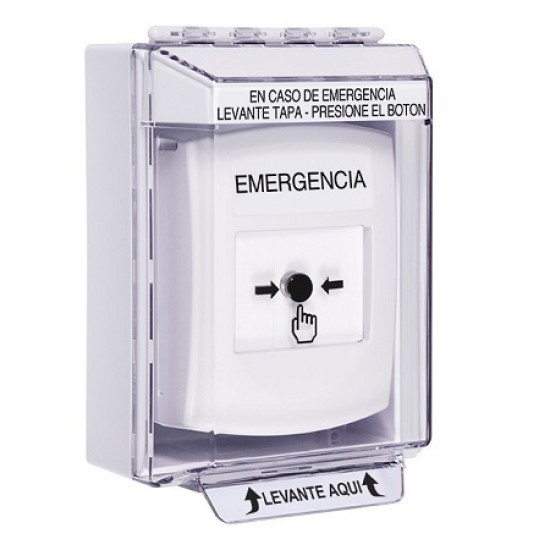 GLR381EM-ES STI White Indoor/Outdoor Low Profile Surface Mount w/ Sound Key-to-Reset Push Button with EMERGENCY Label Spanish