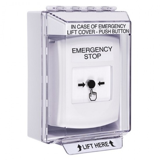 GLR381ES-EN STI White Indoor/Outdoor Low Profile Surface Mount w/ Sound Key-to-Reset Push Button w/ EMERGENCY STOP Label