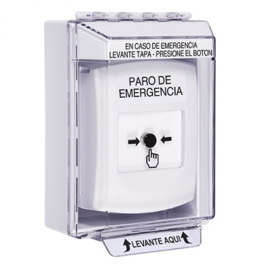 GLR381ES-ES STI White Indoor/Outdoor Low Profile Surface Mount w/ Sound Key-to-Reset Push Button w/ EMERGENCY STOP Spanish