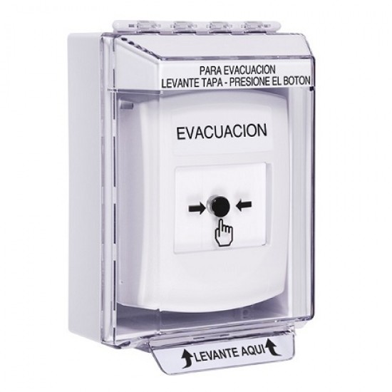 GLR381EV-ES STI White Indoor/Outdoor Low Profile Surface Mount w/ Sound Key-to-Reset Push Button with EVACUATION Label Spanish