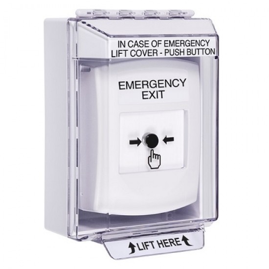 GLR381EX-EN STI White Indoor/Outdoor Low Profile Surface Mount w/ Sound Key-to-Reset Push Button w/ EMERGENCY EXIT Label