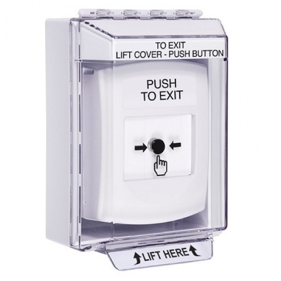 GLR381PX-EN STI White Indoor/Outdoor Low Profile Surface Mount w/ Sound Key-to-Reset Push Button w/ PUSH TO EXIT Label