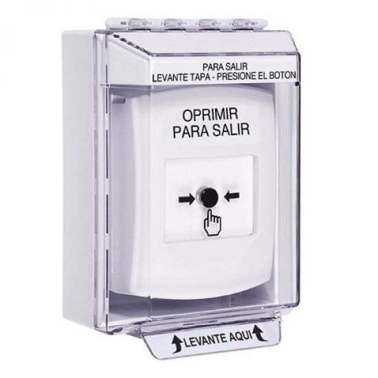 GLR381PX-ES STI White Indoor/Outdoor Low Profile Surface Mount w/ Sound Key-to-Reset Push Button w/ PUSH TO EXIT Spanish