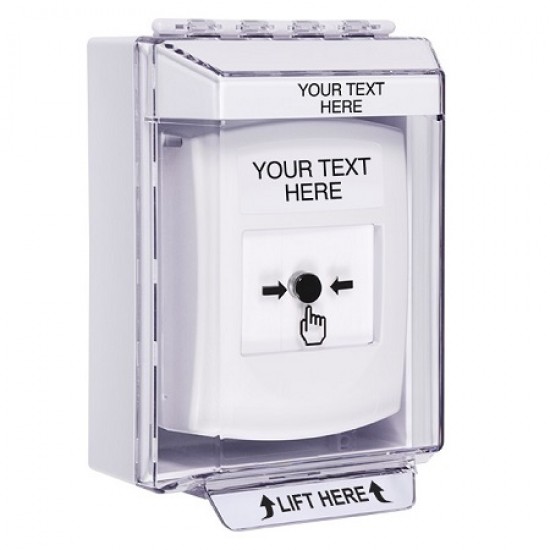 GLR381ZA-EN STI White Indoor/Outdoor Low Profile Surface Mount w/ Sound Key-to-Reset Push Button w/ Custom Text Label