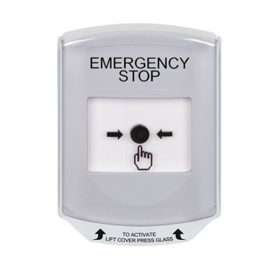 GLR3A1ES-EN STI White Indoor Only Shield w/ Sound Key-to-Reset Push Button with EMERGENCY STOP Label English