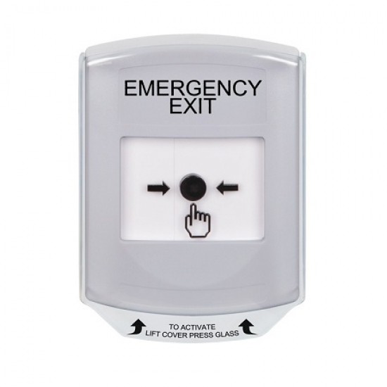 GLR3A1EX-EN STI White Indoor Only Shield w/ Sound Key-to-Reset Push Button with EMERGENCY EXIT Label English