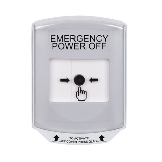 GLR3A1PO-EN STI White Indoor Only Shield w/ Sound Key-to-Reset Push Button with EMERGENCY POWER OFF Label English