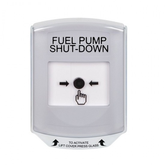 GLR3A1PS-EN STI White Indoor Only Shield w/ Sound Key-to-Reset Push Button with FUEL PUMP SHUT-DOWN Label English