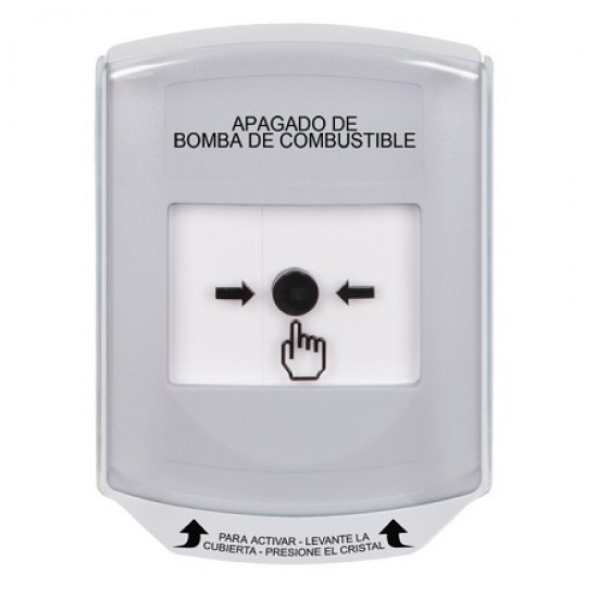 GLR3A1PS-ES STI White Indoor Only Shield w/ Sound Key-to-Reset Push Button with FUEL PUMP SHUT-DOWN Label Spanish