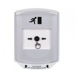 GLR3A1RM-EN STI White Indoor Only Shield w/ Sound Key-to-Reset Push Button with Running Man Icon English