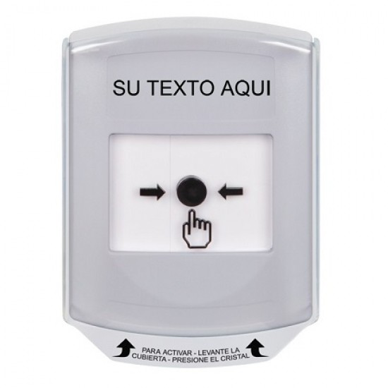GLR3A1ZA-ES STI White Indoor Only Shield w/ Sound Key-to-Reset Push Button with Non-Returnable Custom Text Label Spanish
